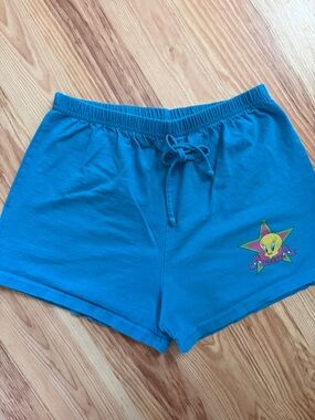 Vintage Looney Tunes Warner Bros. Teal Tweety Bird Lounge Shorts 100% Cotton (M)